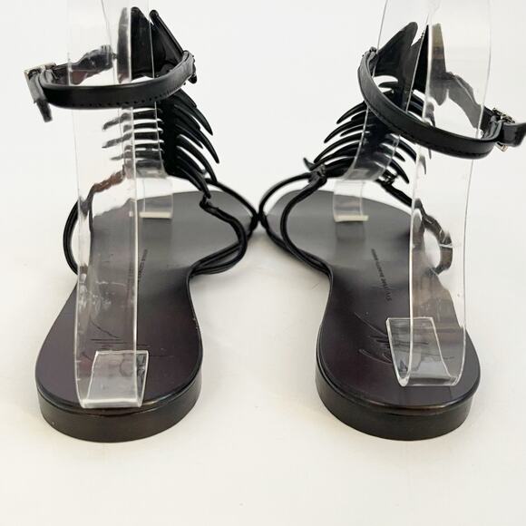 Giuseppe Zanotti Black Leather Fishbone Flat Ankle Strap Sandals IT 37.5 - Picture 10 of 12